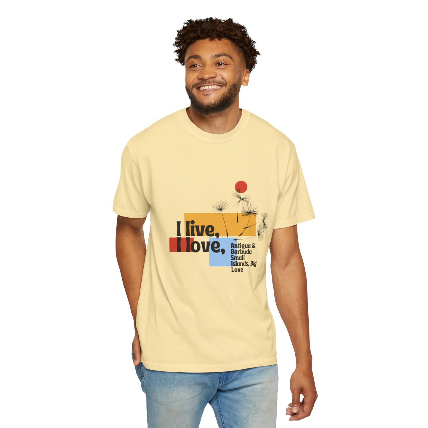 I Live, Love Antigua & Barbuda Unisex Garment-Dyed T-Shirt