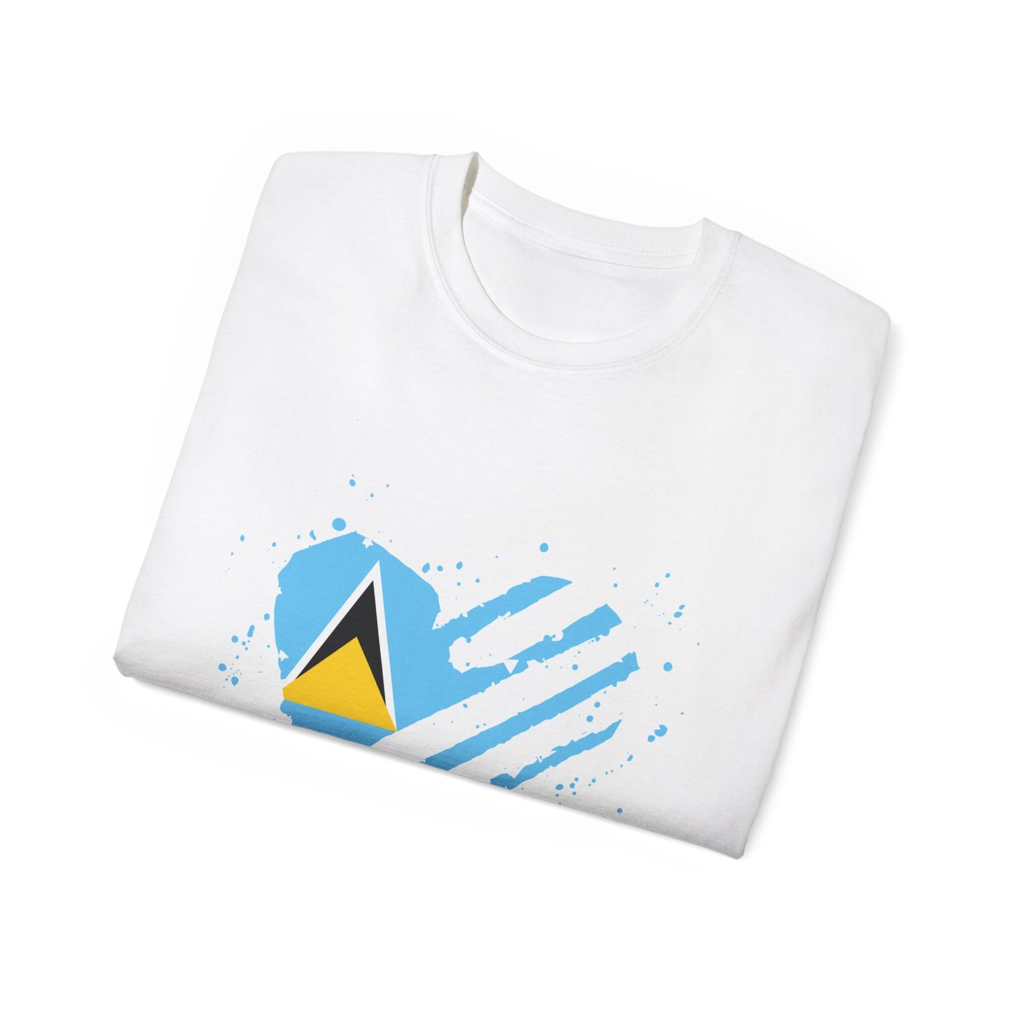 Heart Shape Saint Lucia Flag Cotton T-Shirt