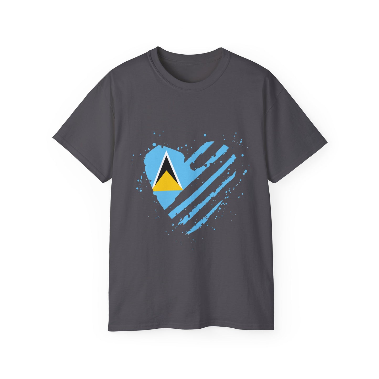 Heart Shape Saint Lucia Flag Cotton T-Shirt