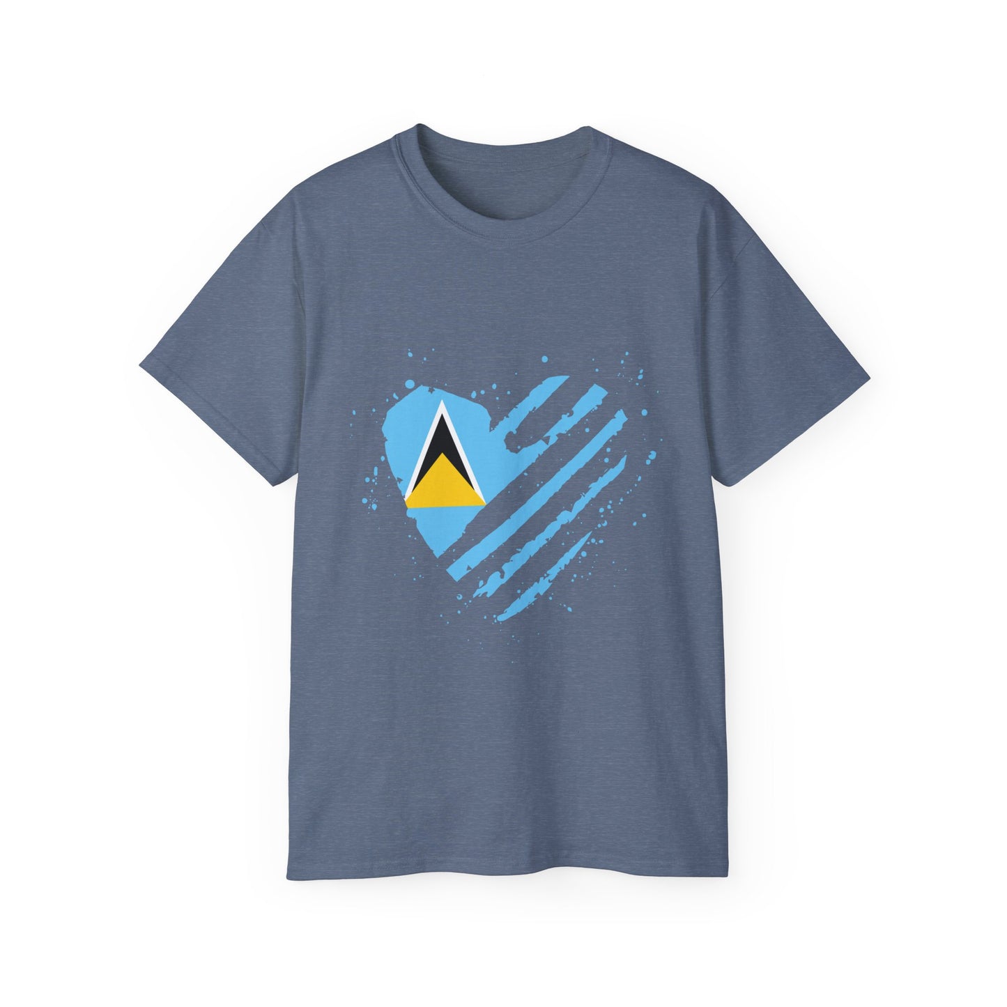 Heart Shape Saint Lucia Flag Cotton T-Shirt