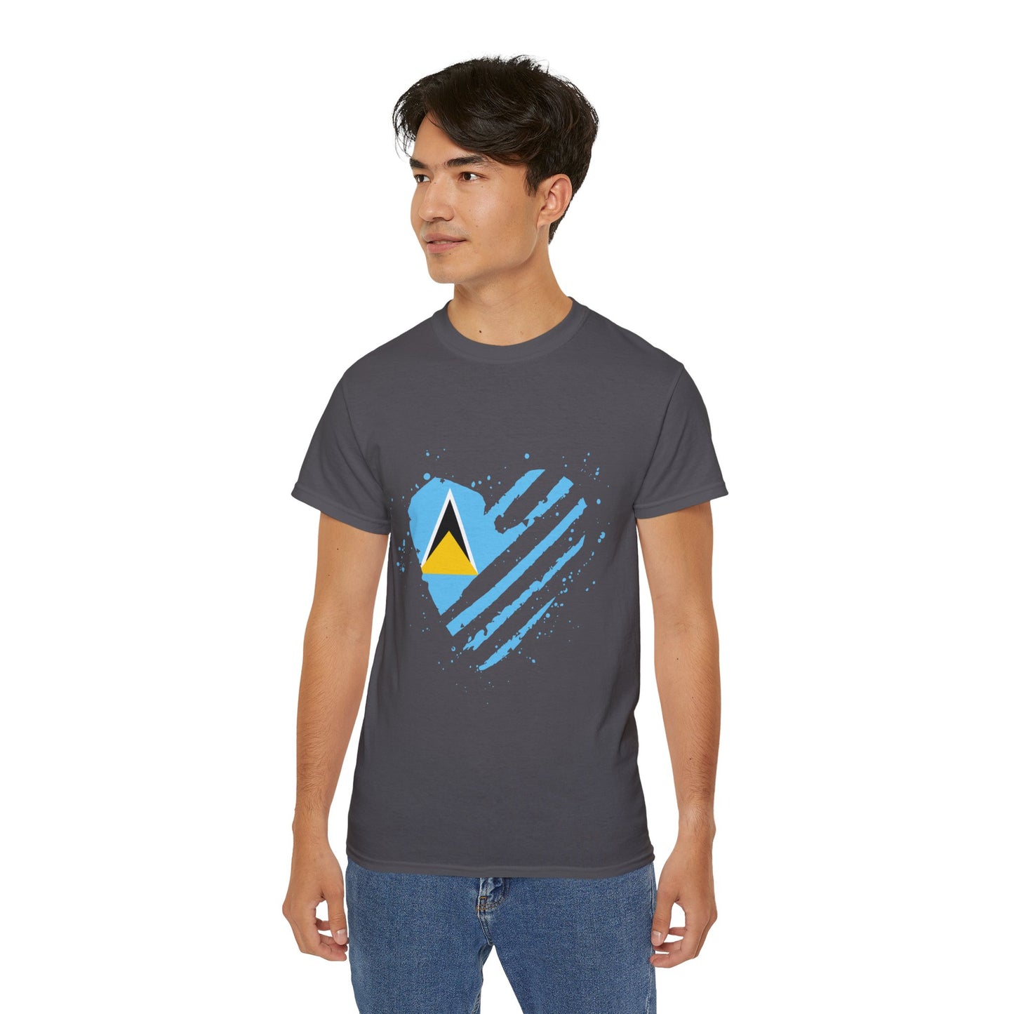 Heart Shape Saint Lucia Flag Cotton T-Shirt
