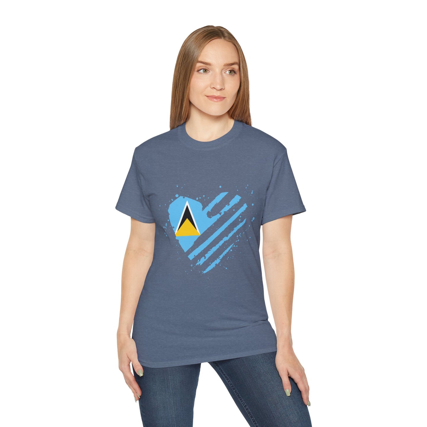 Heart Shape Saint Lucia Flag Cotton T-Shirt