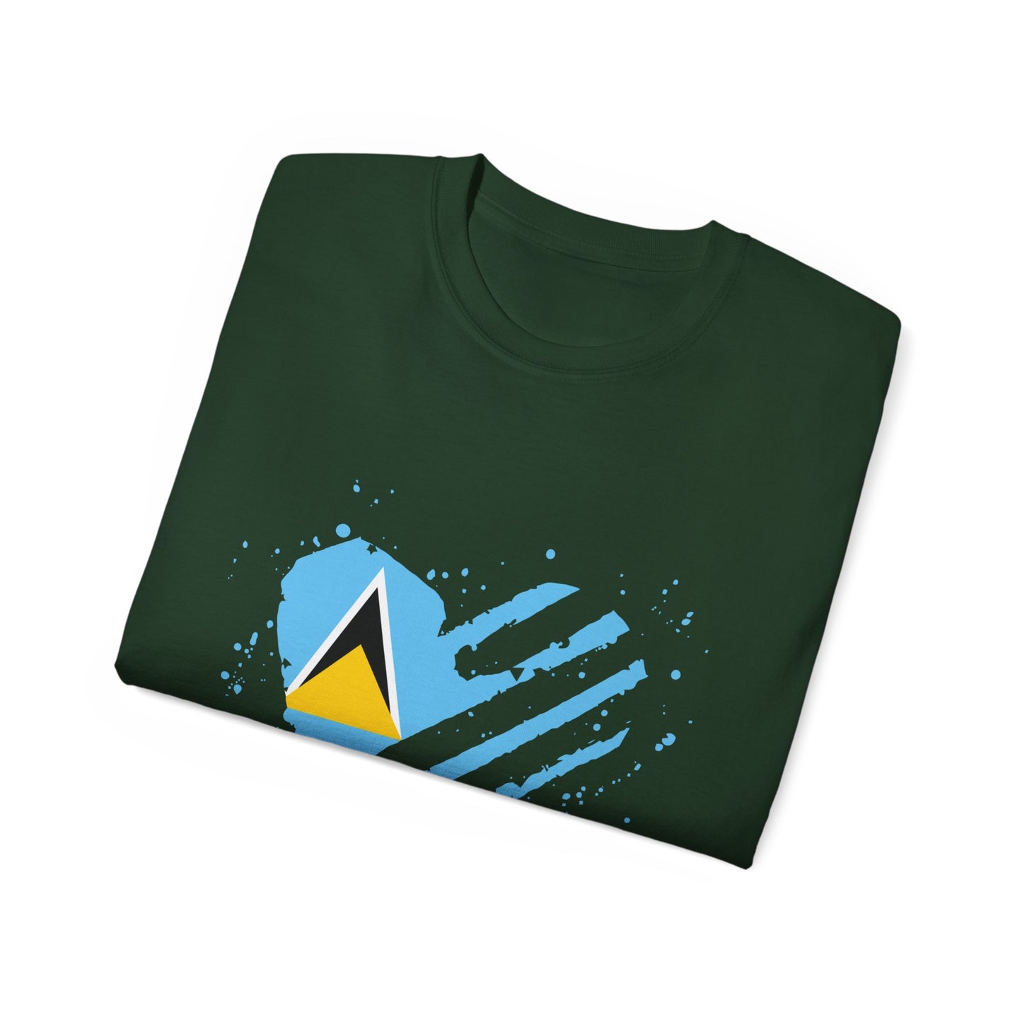 Heart Shape Saint Lucia Flag Cotton T-Shirt