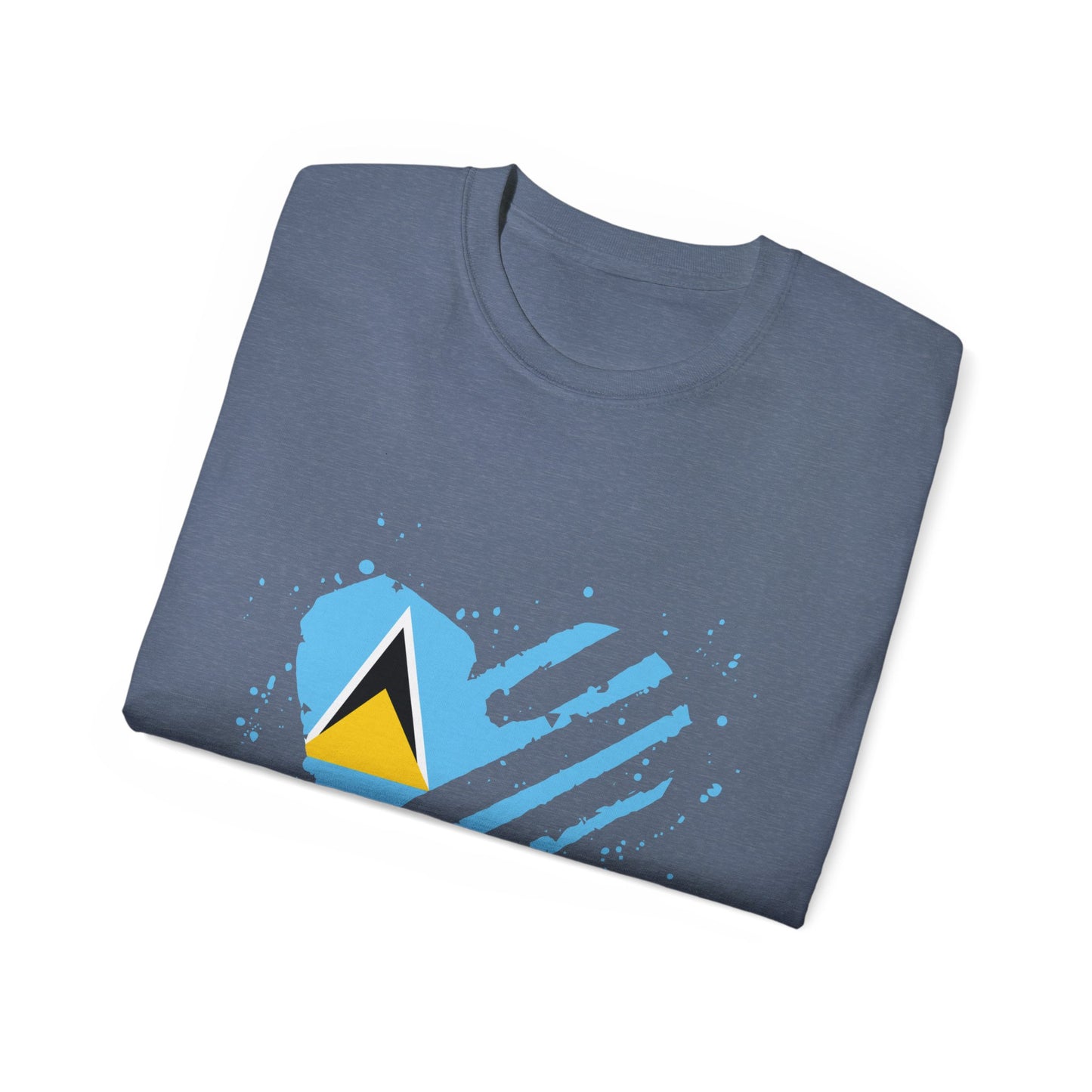Heart Shape Saint Lucia Flag Cotton T-Shirt