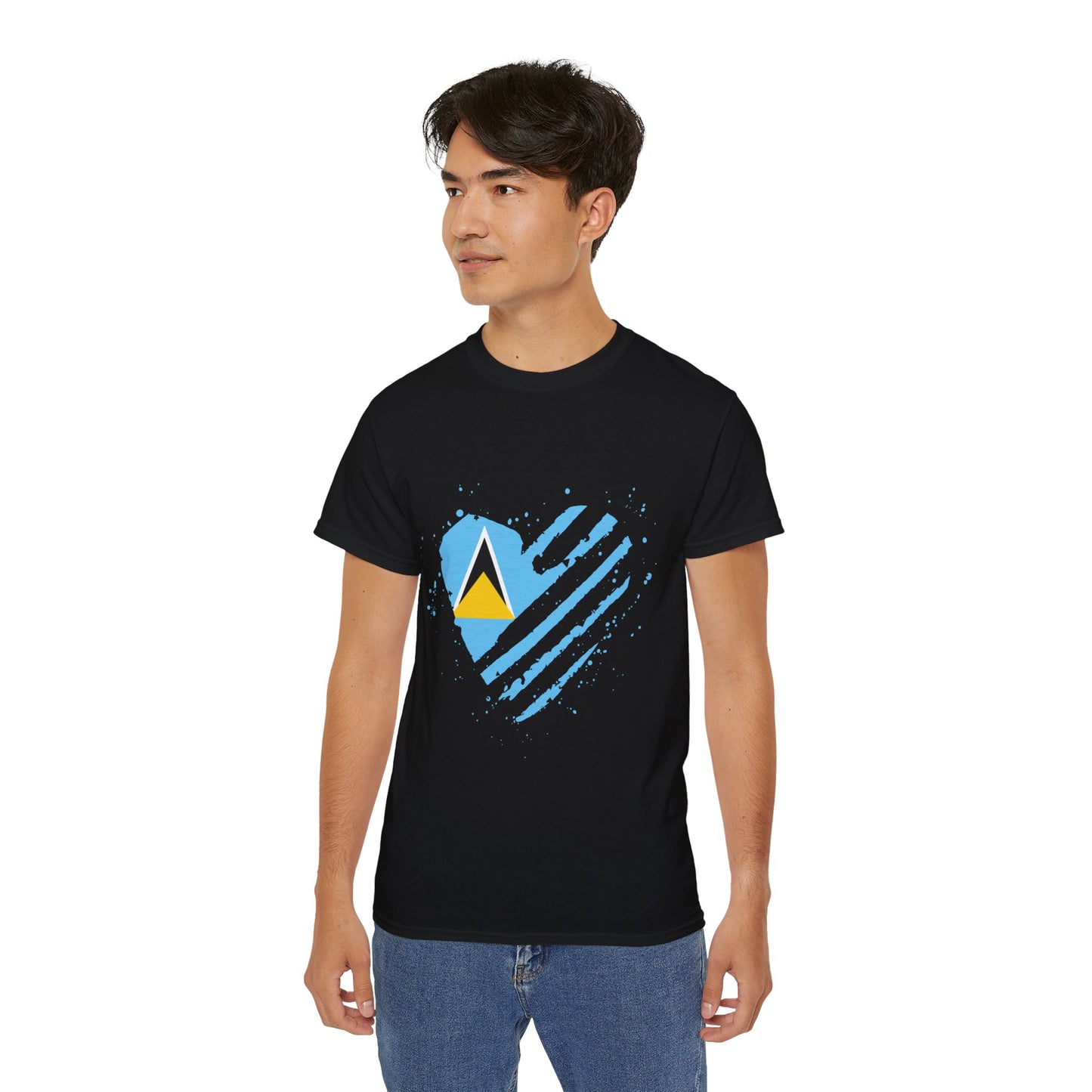 Heart Shape Saint Lucia Flag Cotton T-Shirt