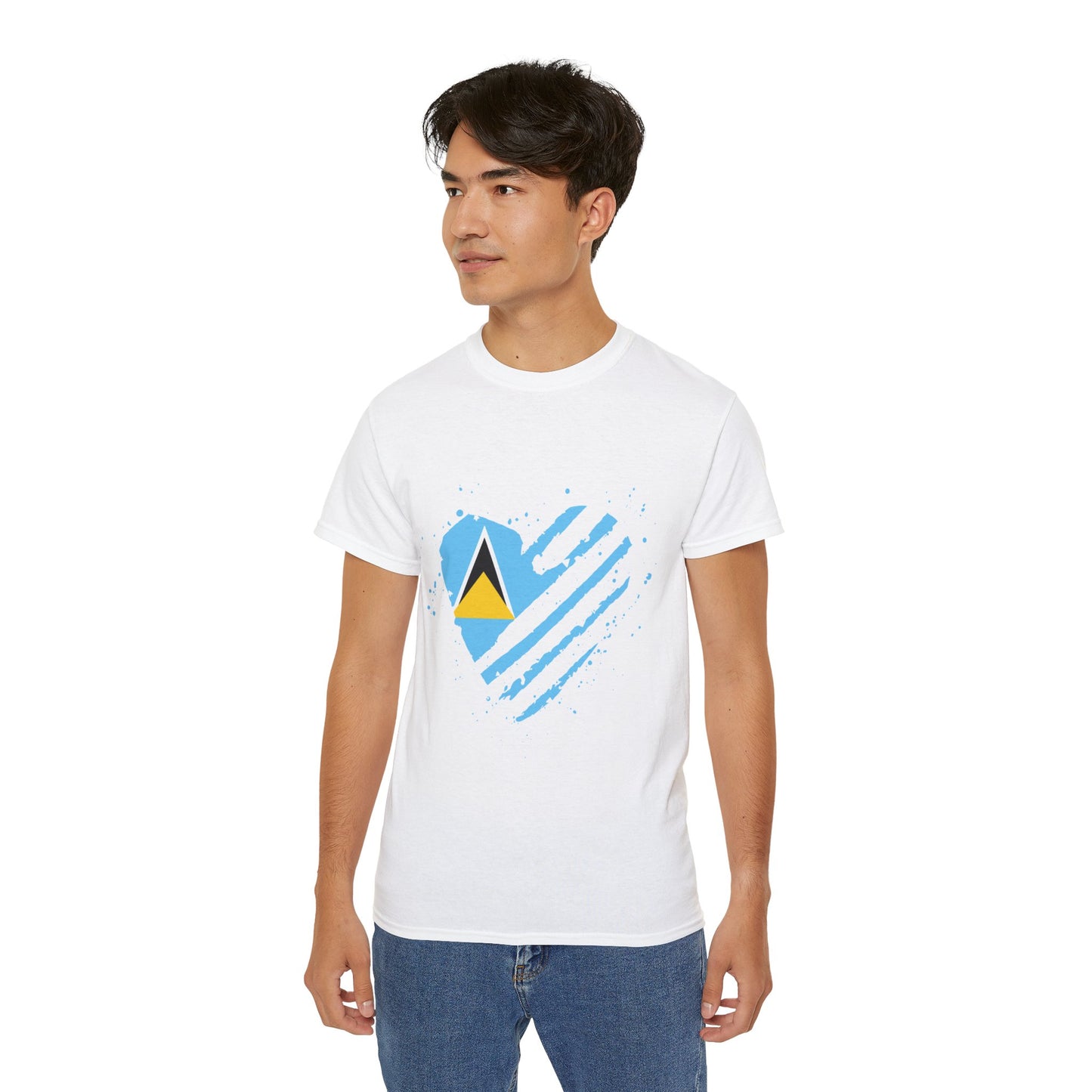 Heart Shape Saint Lucia Flag Cotton T-Shirt