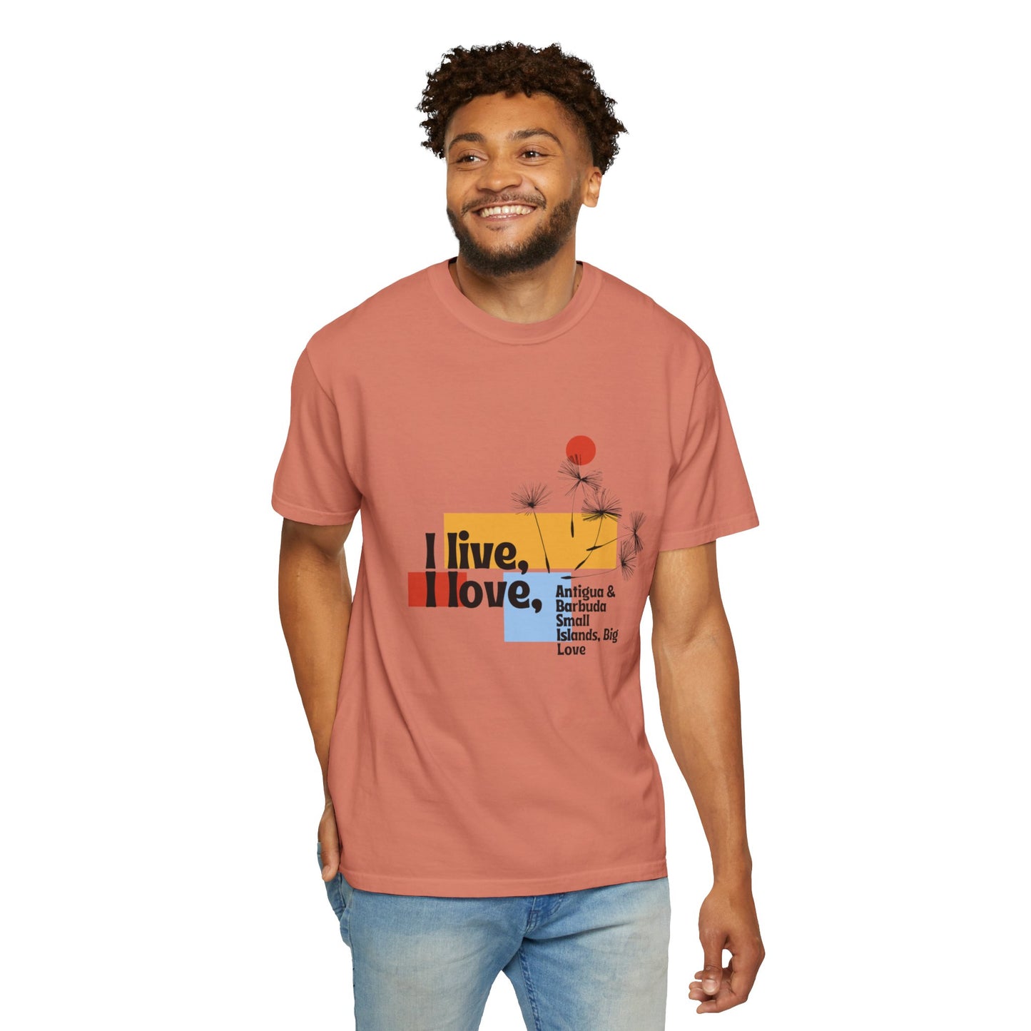 I Live, Love Antigua & Barbuda Unisex Garment-Dyed T-Shirt