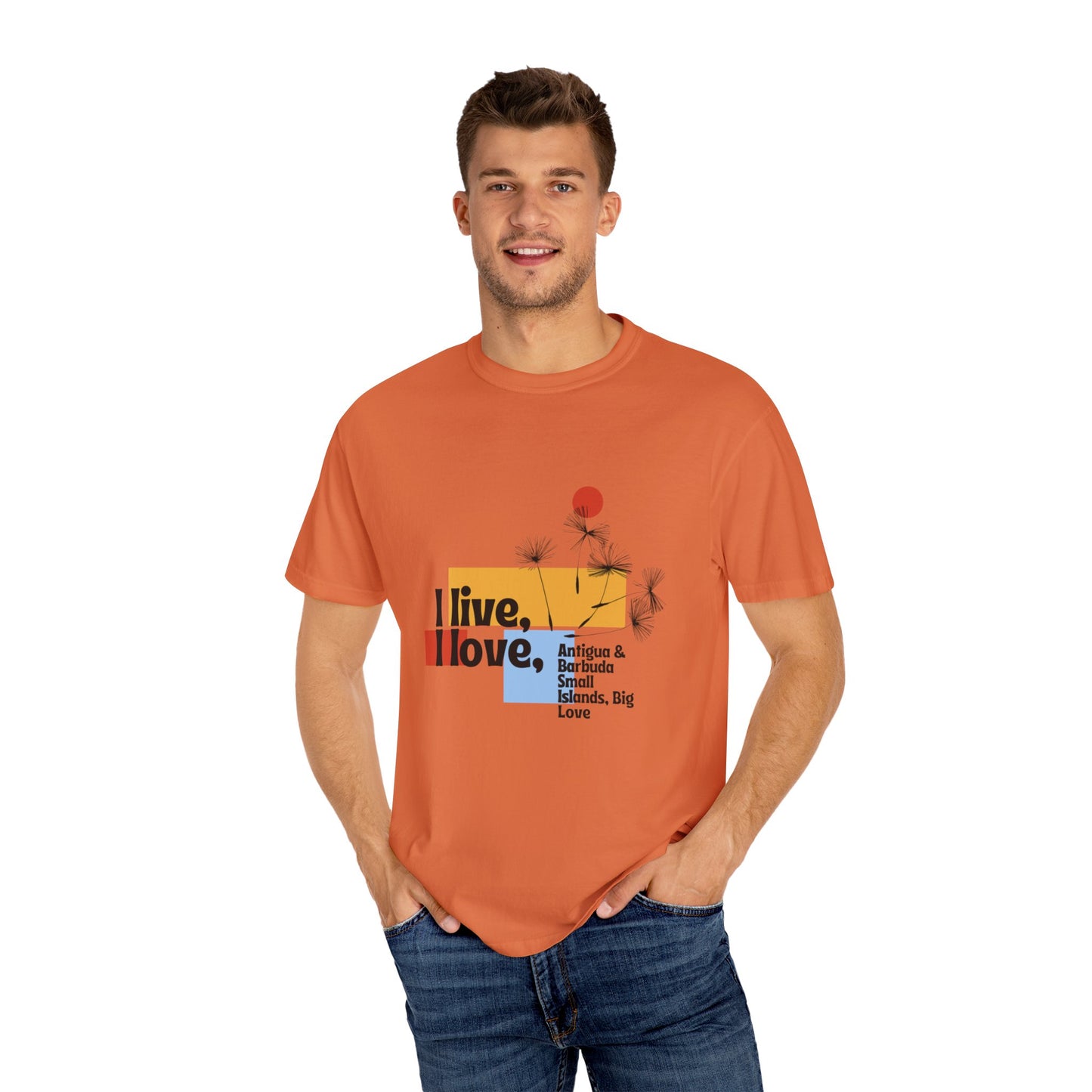 I Live, Love Antigua & Barbuda Unisex Garment-Dyed T-Shirt