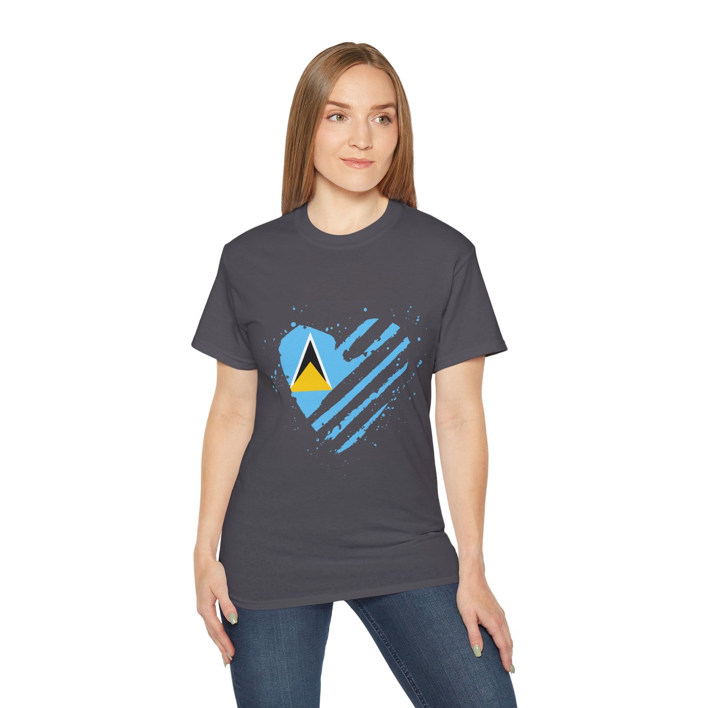 Heart Shape Saint Lucia Flag Cotton T-Shirt
