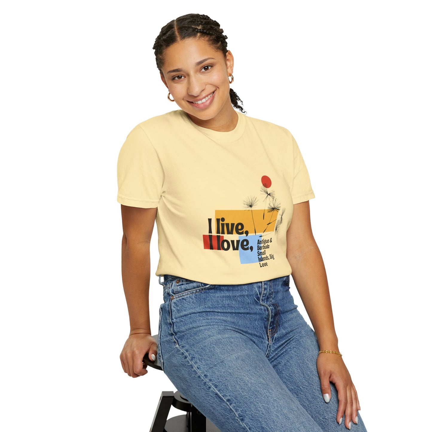I Live, Love Antigua & Barbuda Unisex Garment-Dyed T-Shirt