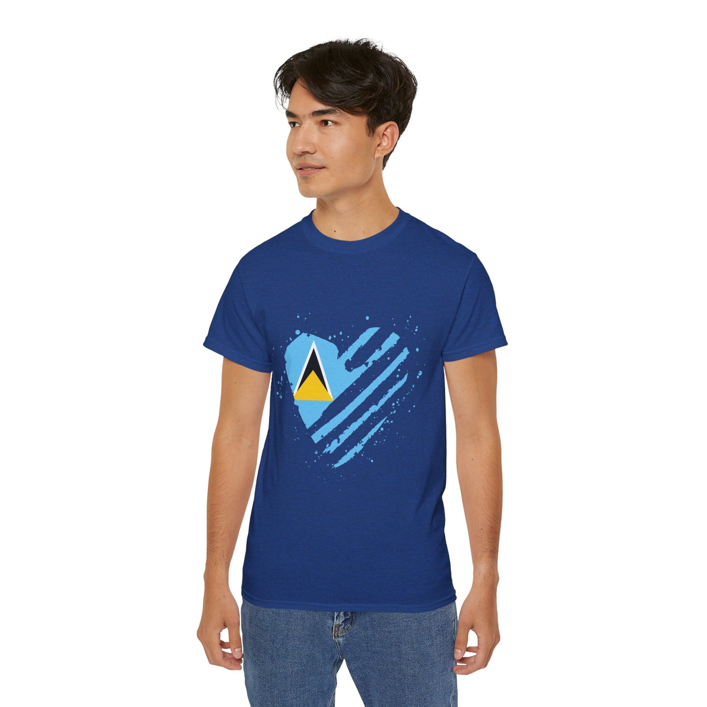 Heart Shape Saint Lucia Flag Cotton T-Shirt