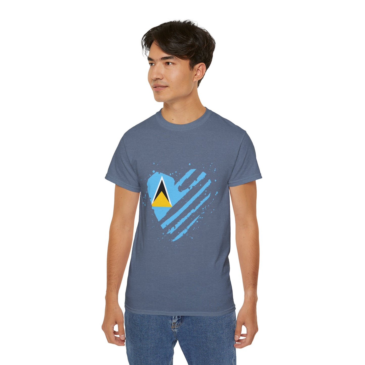 Heart Shape Saint Lucia Flag Cotton T-Shirt
