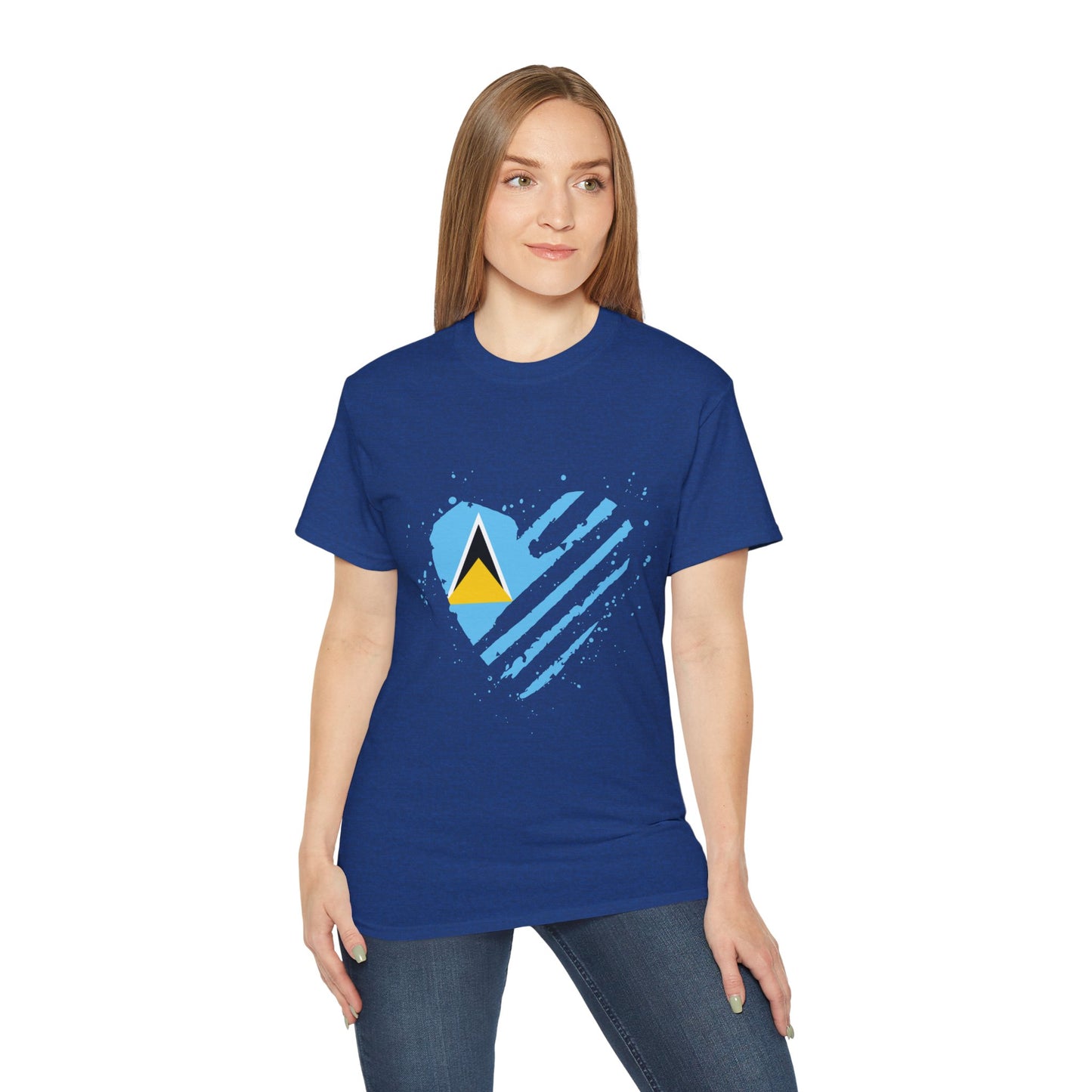 Heart Shape Saint Lucia Flag Cotton T-Shirt