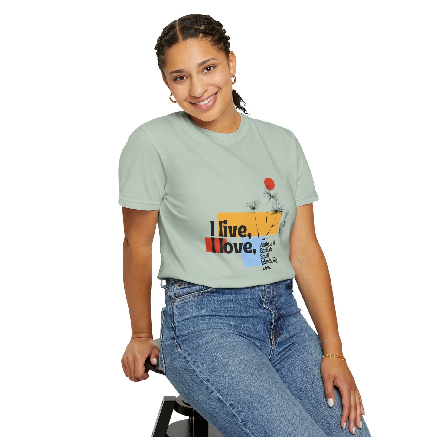 I Live, Love Antigua & Barbuda Unisex Garment-Dyed T-Shirt