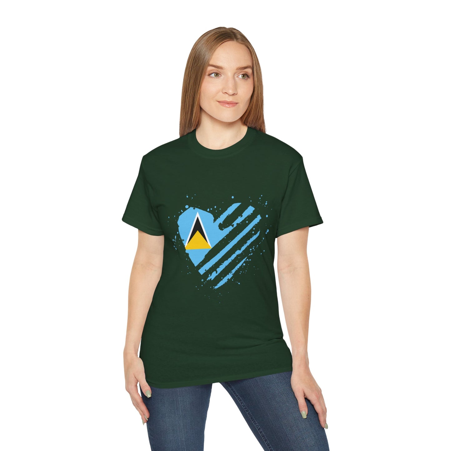Heart Shape Saint Lucia Flag Cotton T-Shirt