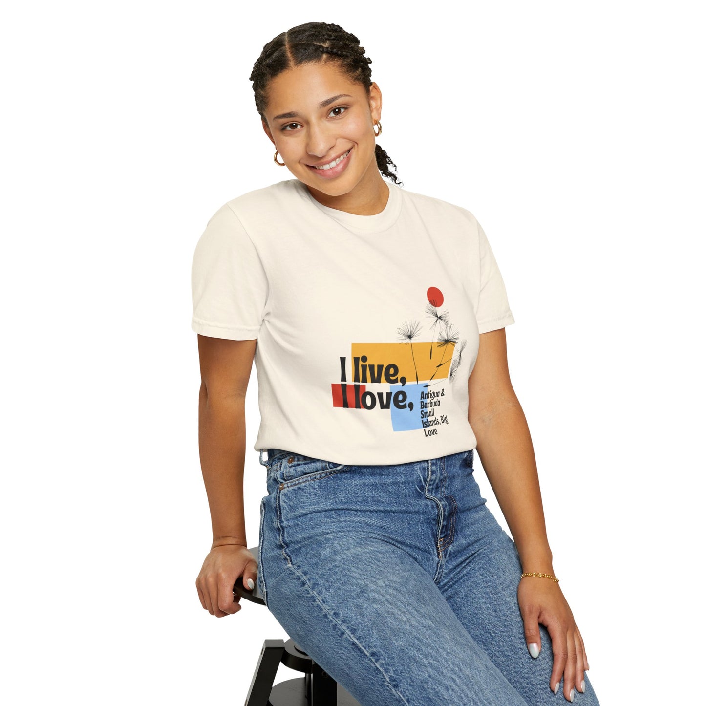 I Live, Love Antigua & Barbuda Unisex Garment-Dyed T-Shirt
