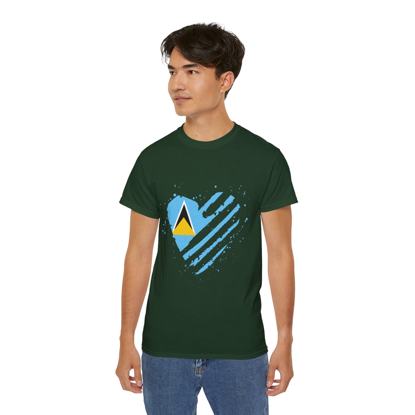Heart Shape Saint Lucia Flag Cotton T-Shirt