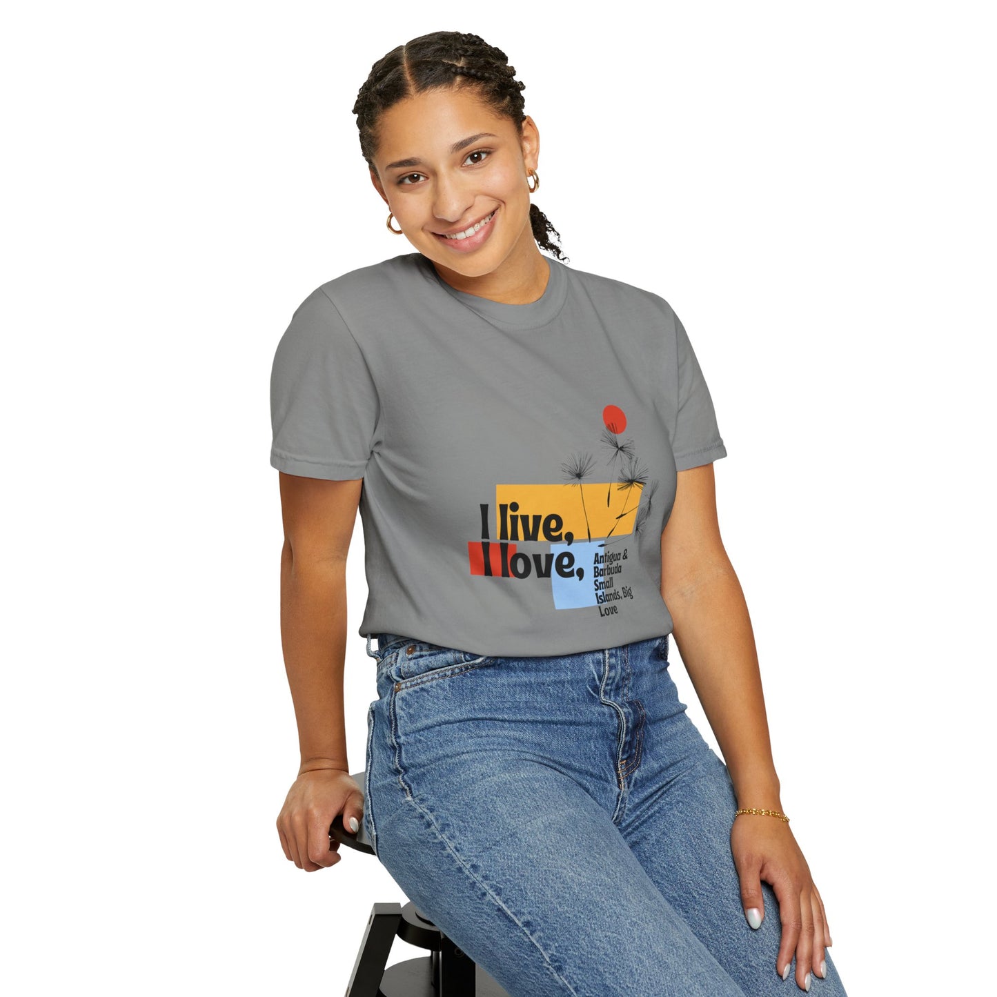 I Live, Love Antigua & Barbuda Unisex Garment-Dyed T-Shirt