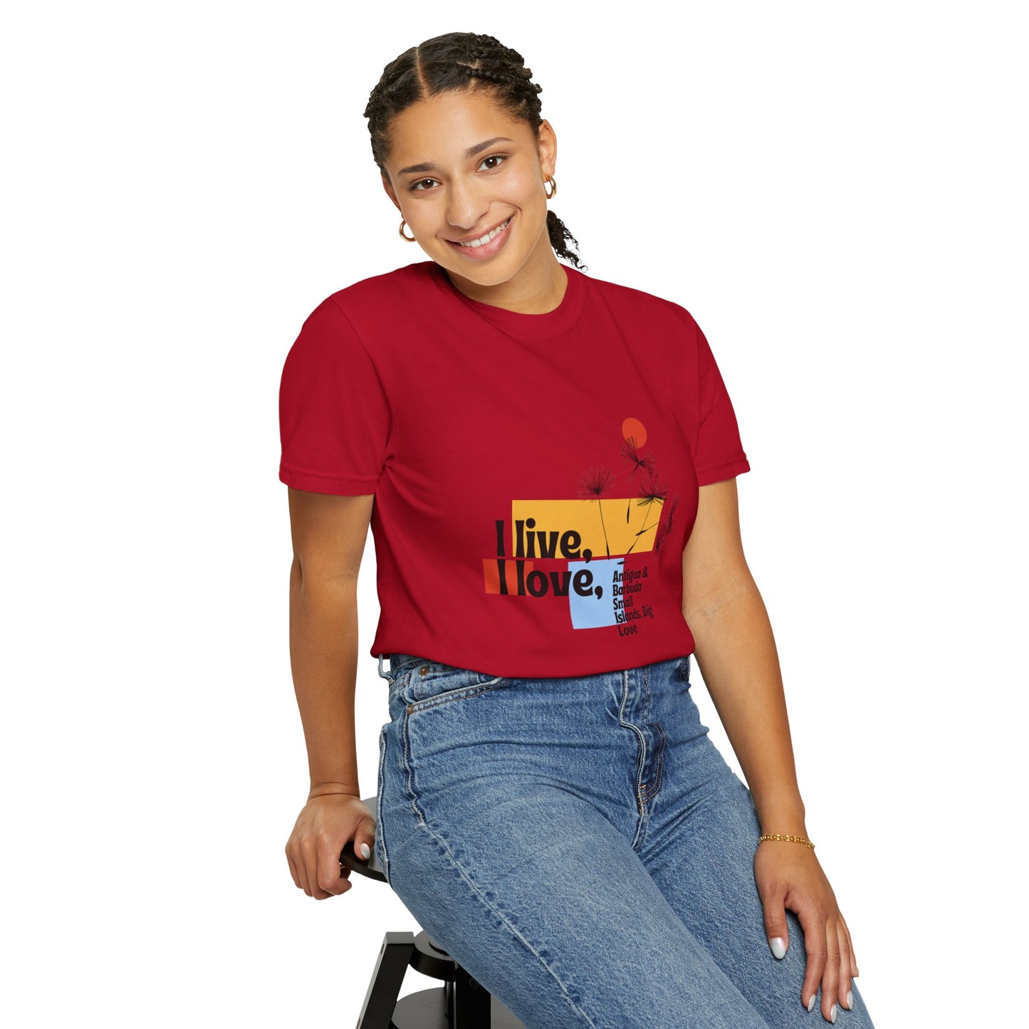 I Live, Love Antigua & Barbuda Unisex Garment-Dyed T-Shirt