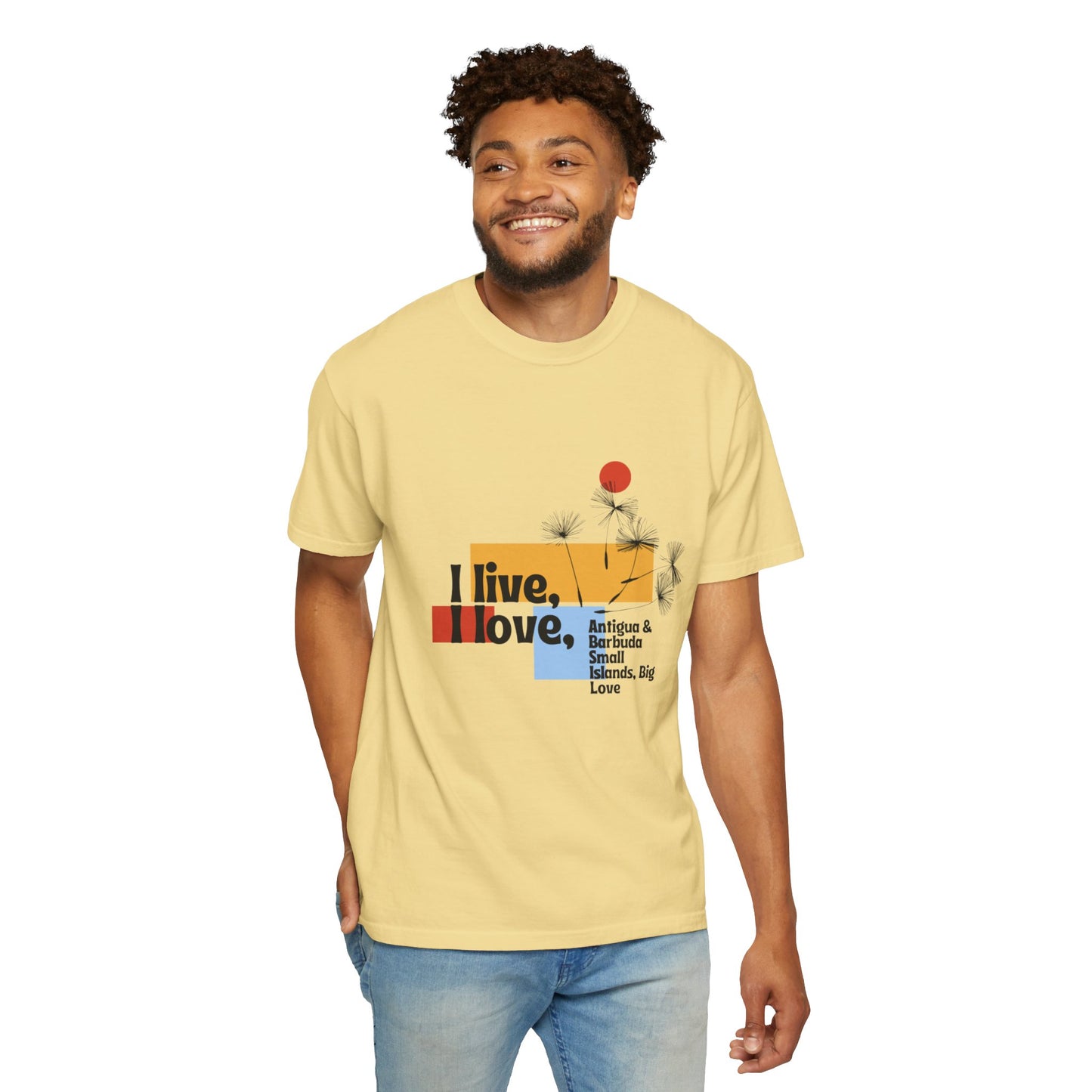 I Live, Love Antigua & Barbuda Unisex Garment-Dyed T-Shirt