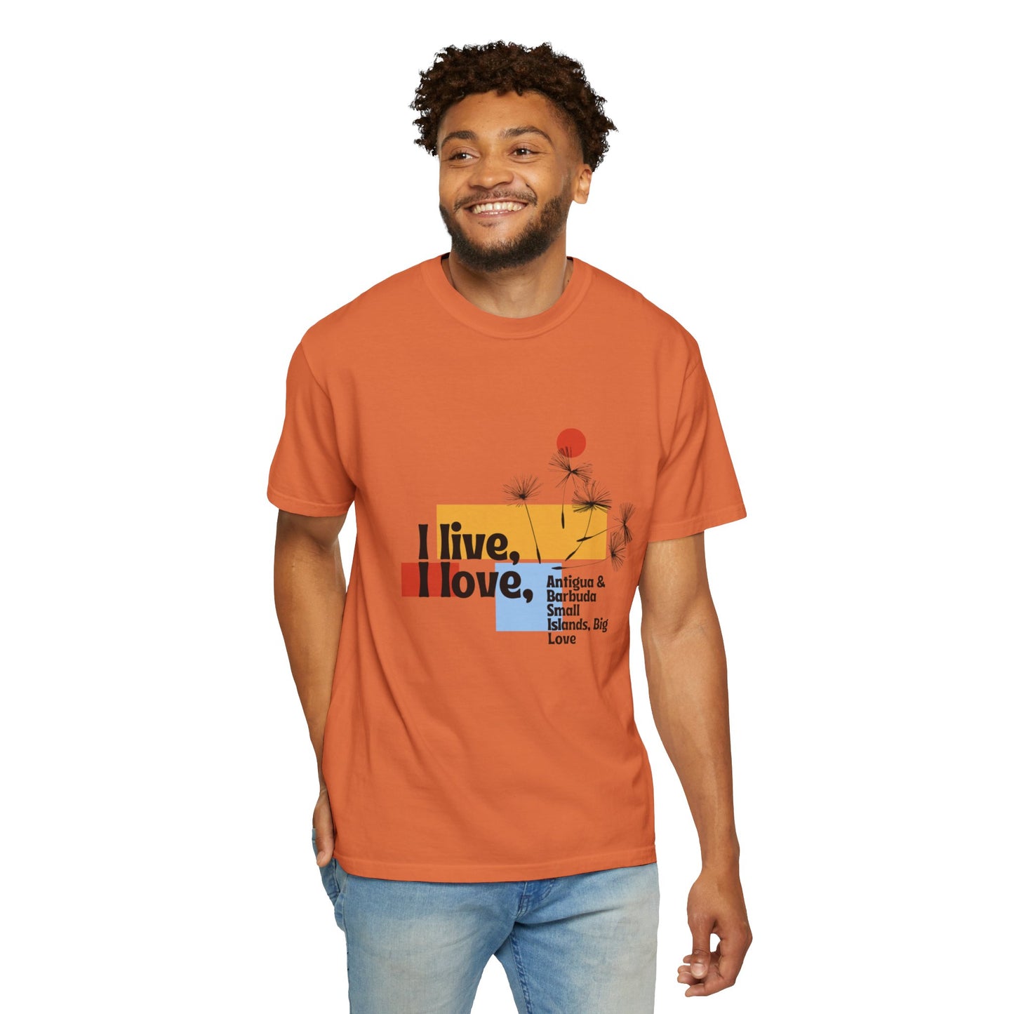 I Live, Love Antigua & Barbuda Unisex Garment-Dyed T-Shirt