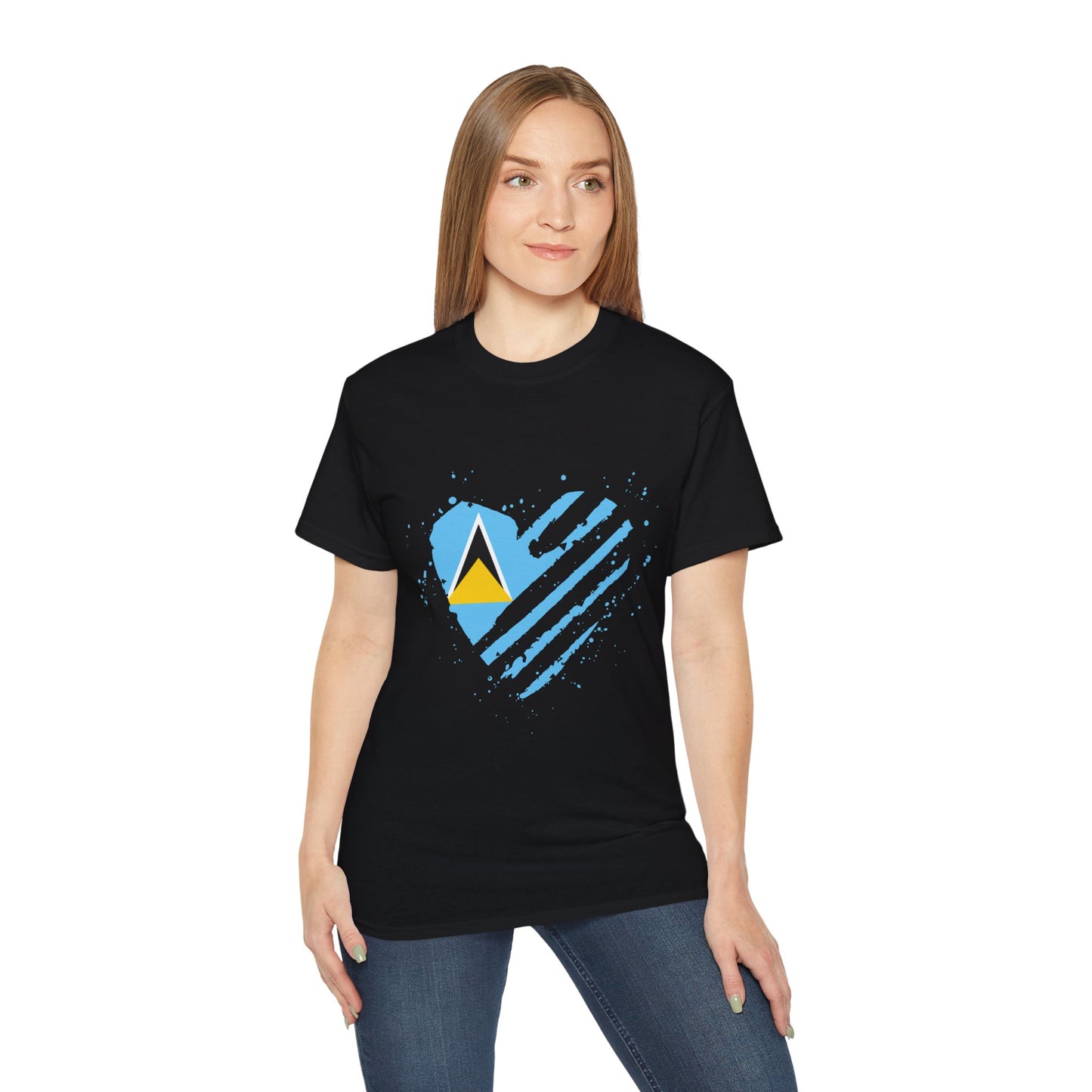 Heart Shape Saint Lucia Flag Cotton T-Shirt