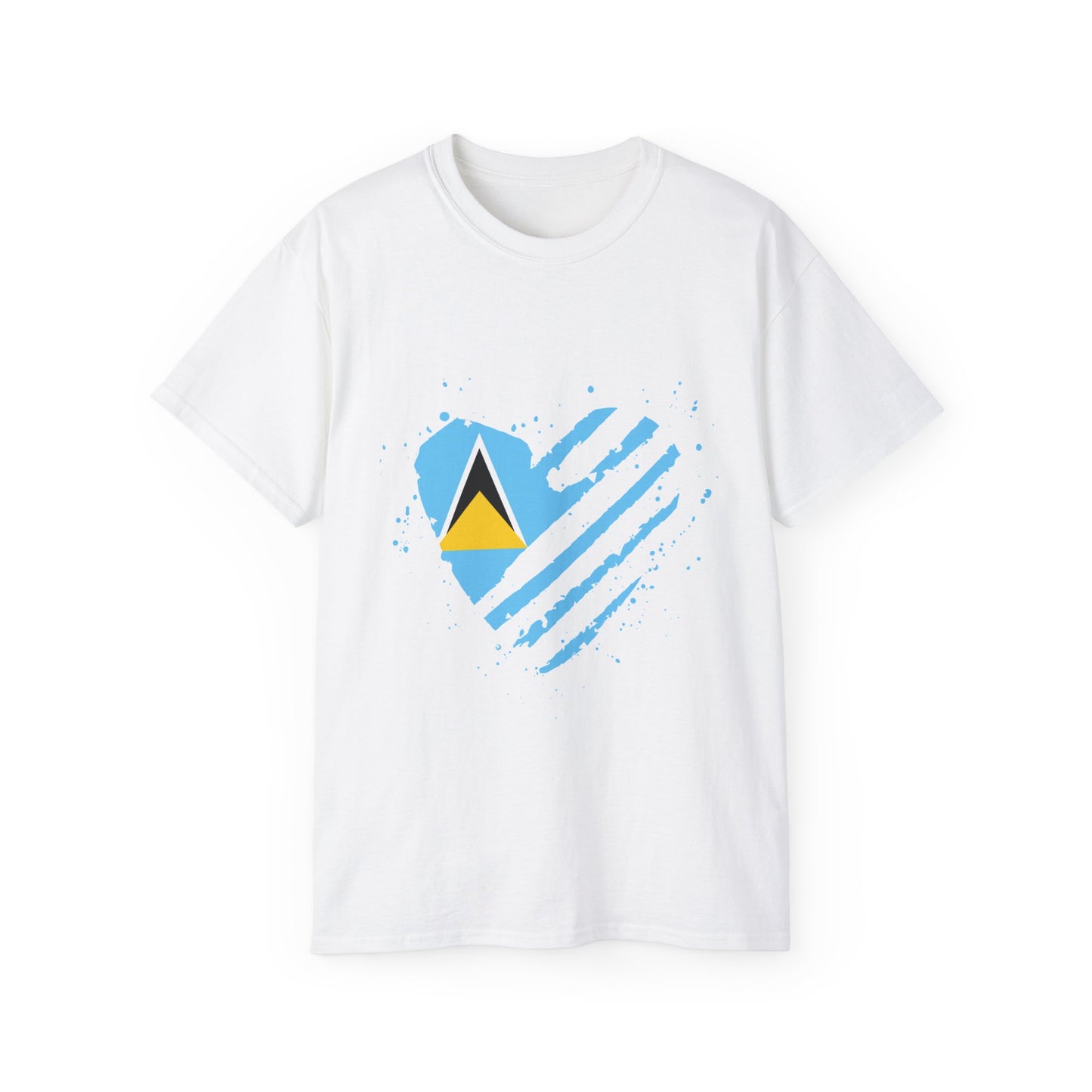 Heart Shape Saint Lucia Flag Cotton T-Shirt