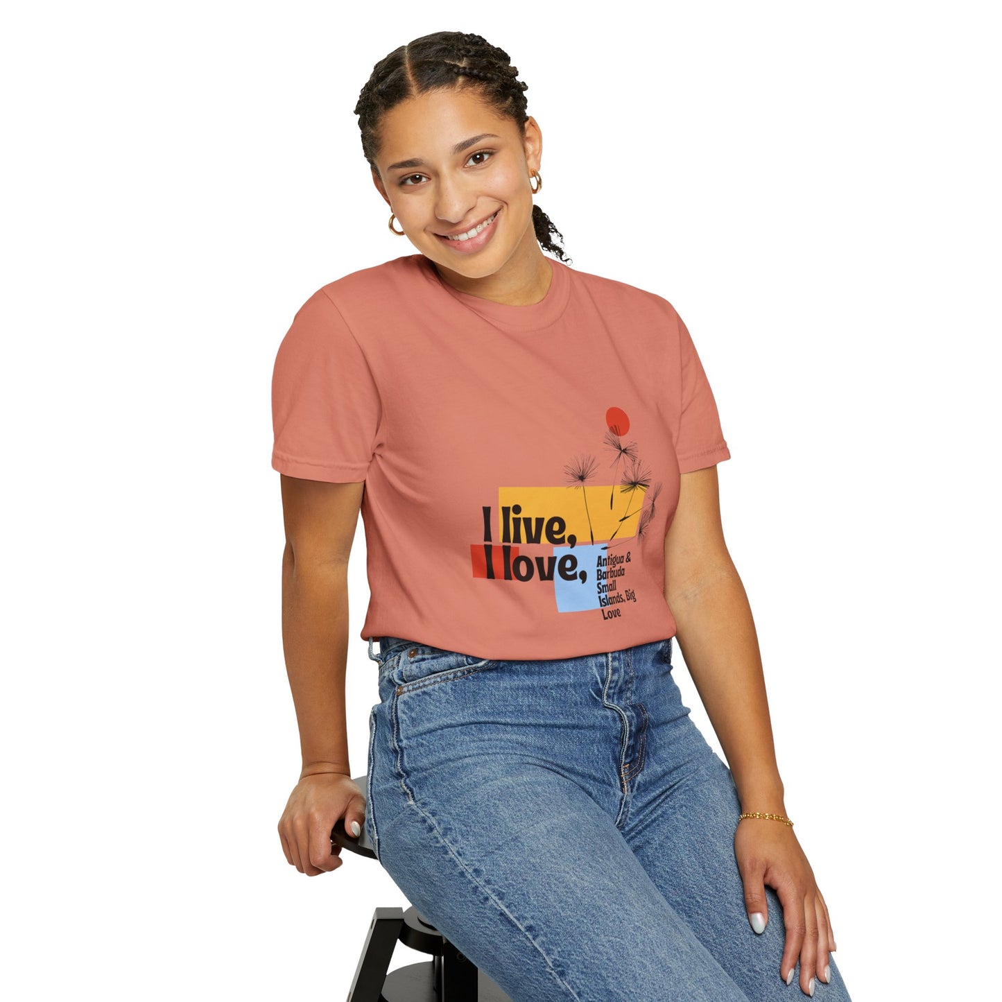 I Live, Love Antigua & Barbuda Unisex Garment-Dyed T-Shirt