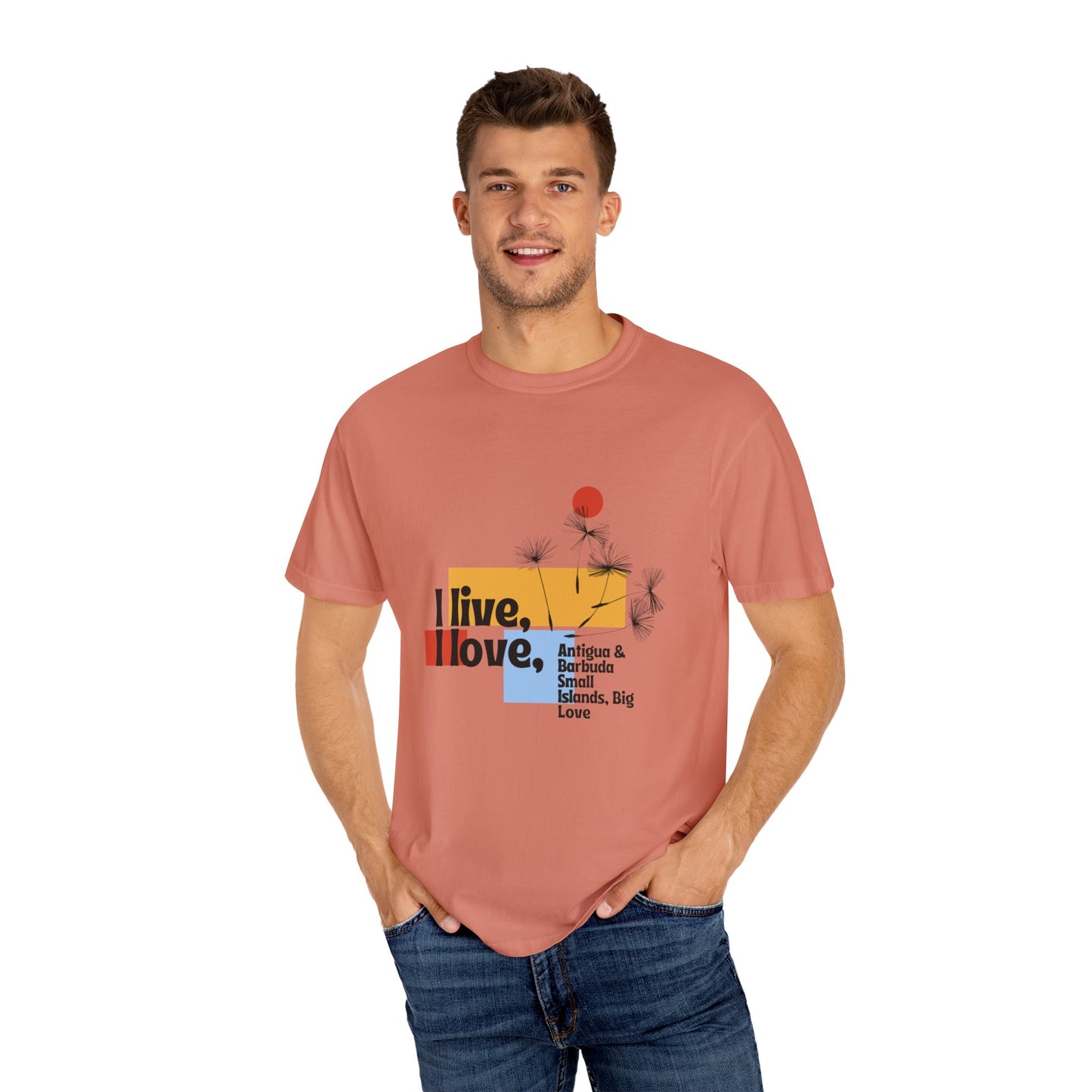 I Live, Love Antigua & Barbuda Unisex Garment-Dyed T-Shirt