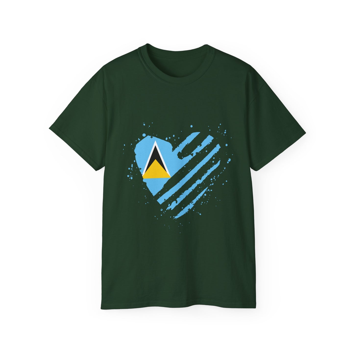 Heart Shape Saint Lucia Flag Cotton T-Shirt