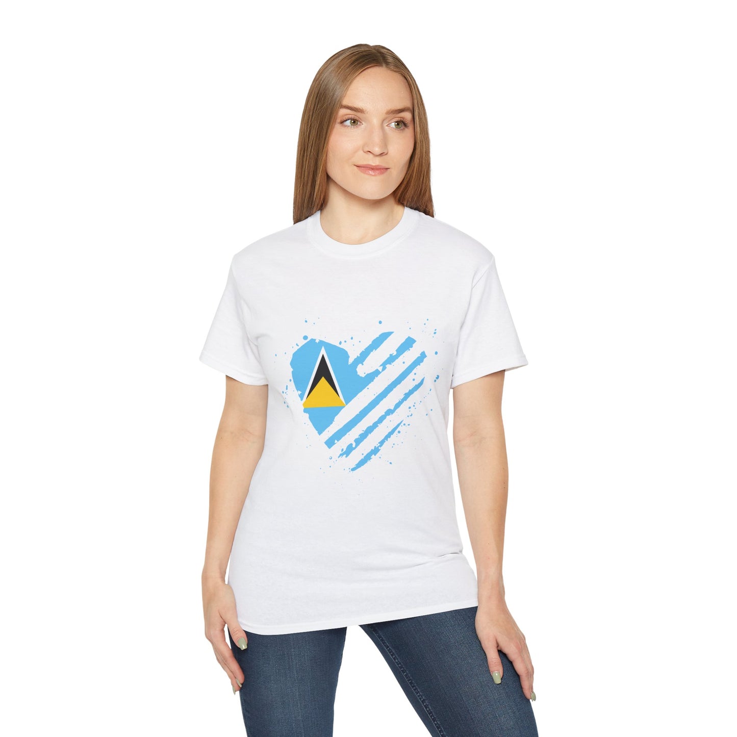 Heart Shape Saint Lucia Flag Cotton T-Shirt