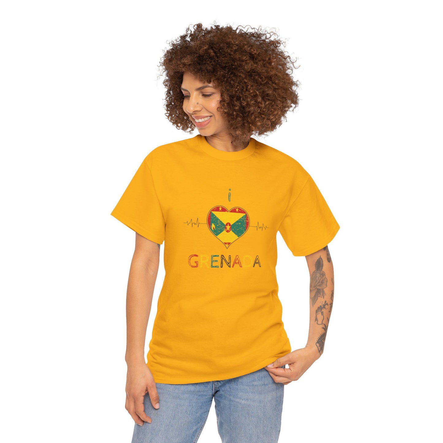 I Love Grenada Heart Shaped Flag  Unisex Heavy Cotton T- shirt