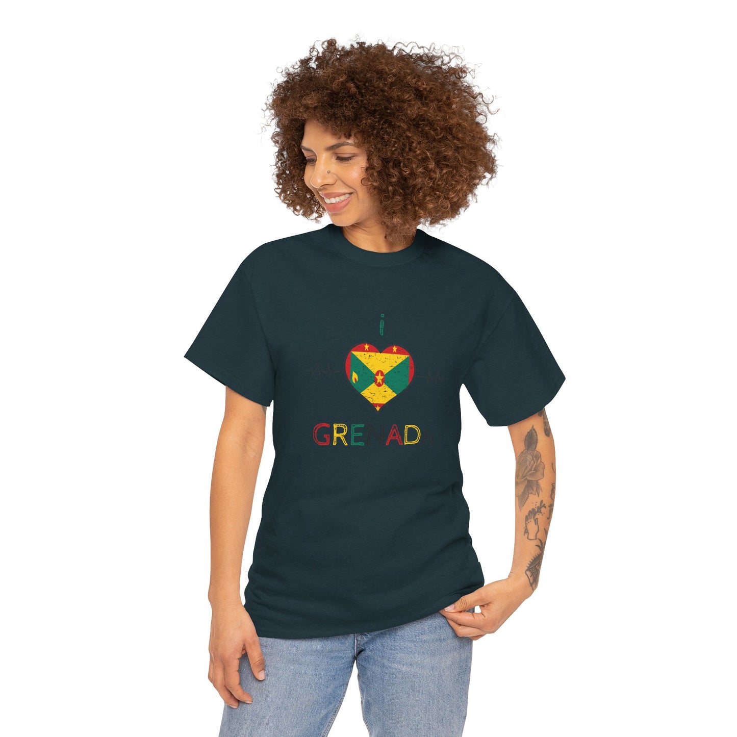 I Love Grenada Heart Shaped Flag  Unisex Heavy Cotton T- shirt