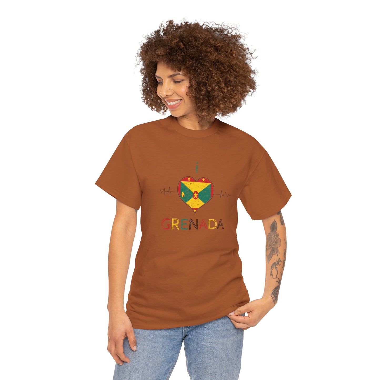 I Love Grenada Heart Shaped Flag  Unisex Heavy Cotton T- shirt