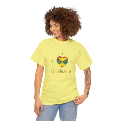 I Love Grenada Heart Shaped Flag  Unisex Heavy Cotton T- shirt