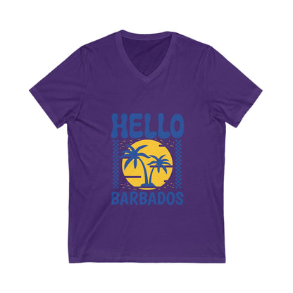 Hello Barbados  Short Sleeve V-Neck Tee