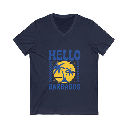 Hello Barbados  Short Sleeve V-Neck Tee