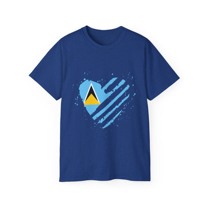 Heart Shape Saint Lucia Flag Cotton T-Shirt