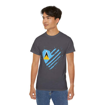Heart Shape Saint Lucia Flag Cotton T-Shirt