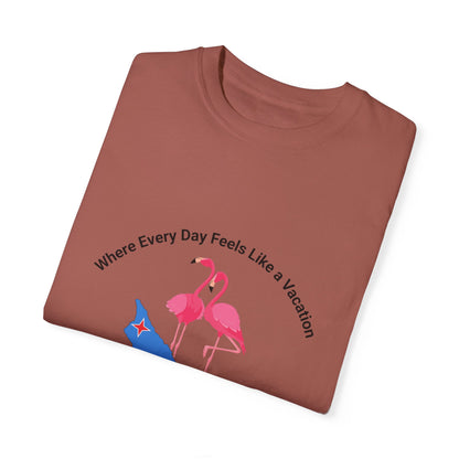 Vacation Vibe Unisex T-Shirt - Aruba Flamingos Design