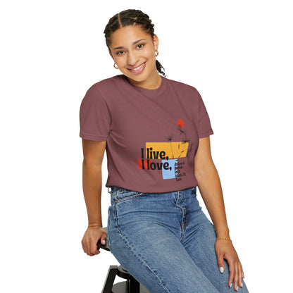 I Live, Love Antigua & Barbuda Unisex Garment-Dyed T-Shirt