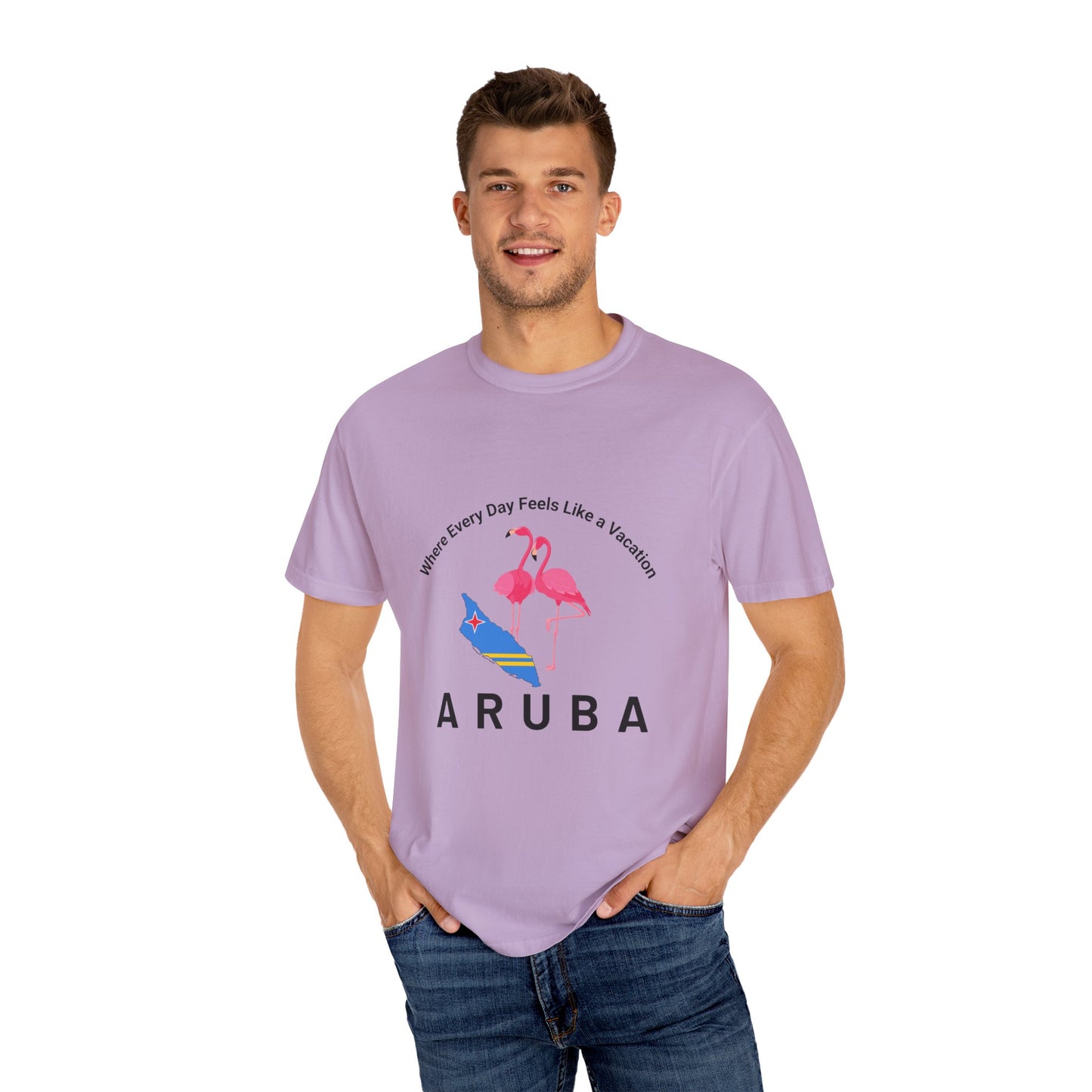 Vacation Vibe Unisex T-Shirt - Aruba Flamingos Design
