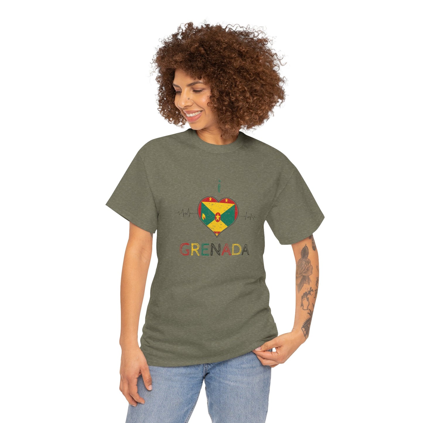 I Love Grenada Heart Shaped Flag  Unisex Heavy Cotton T- shirt