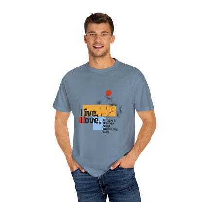 I Live, Love Antigua & Barbuda Unisex Garment-Dyed T-Shirt