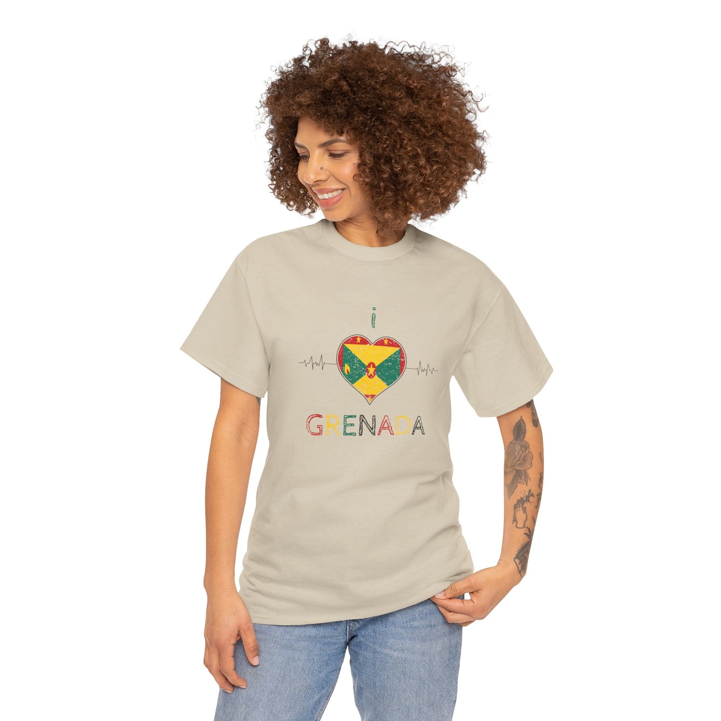 I Love Grenada Heart Shaped Flag  Unisex Heavy Cotton T- shirt