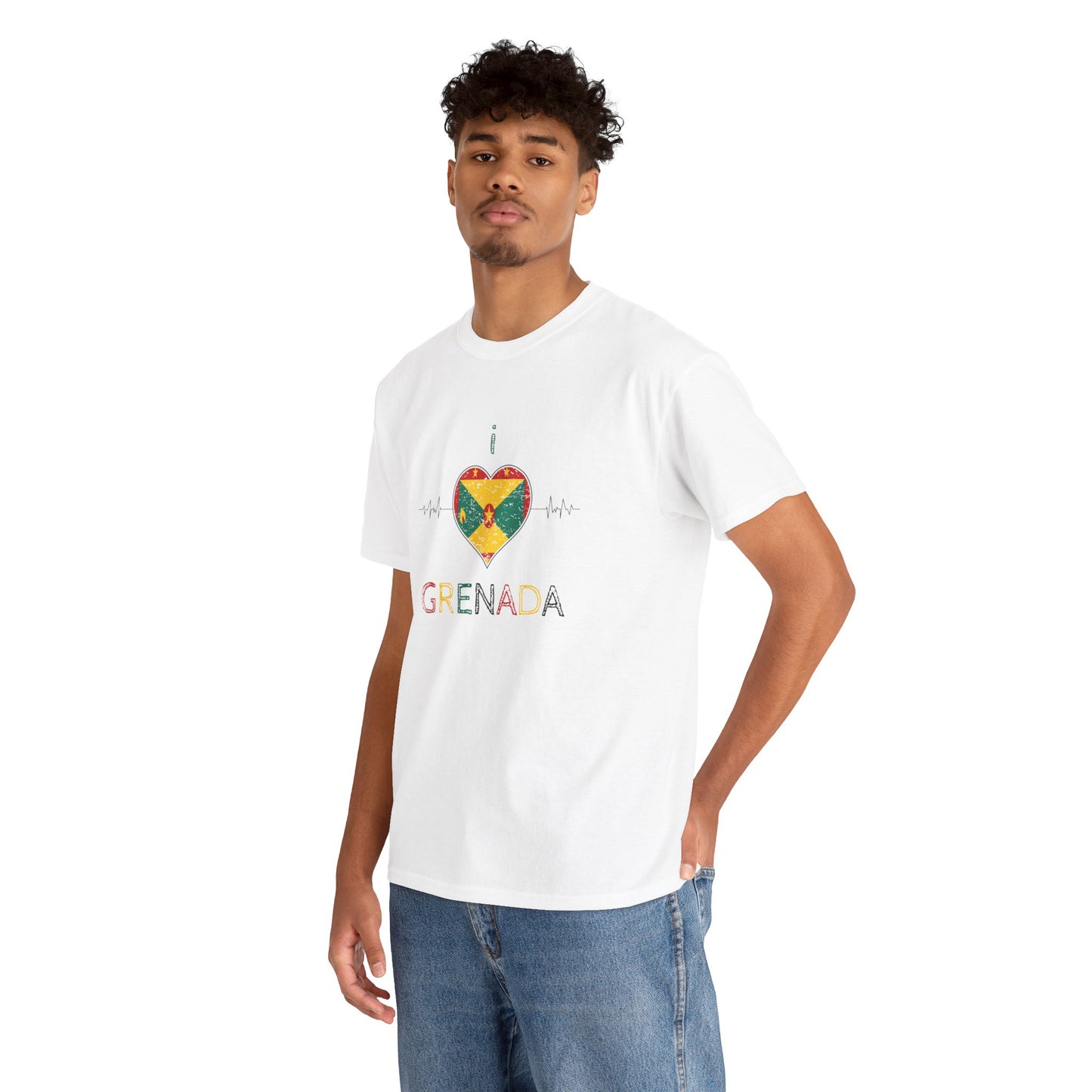 I Love Grenada Heart Shaped Flag  Unisex Heavy Cotton T- shirt