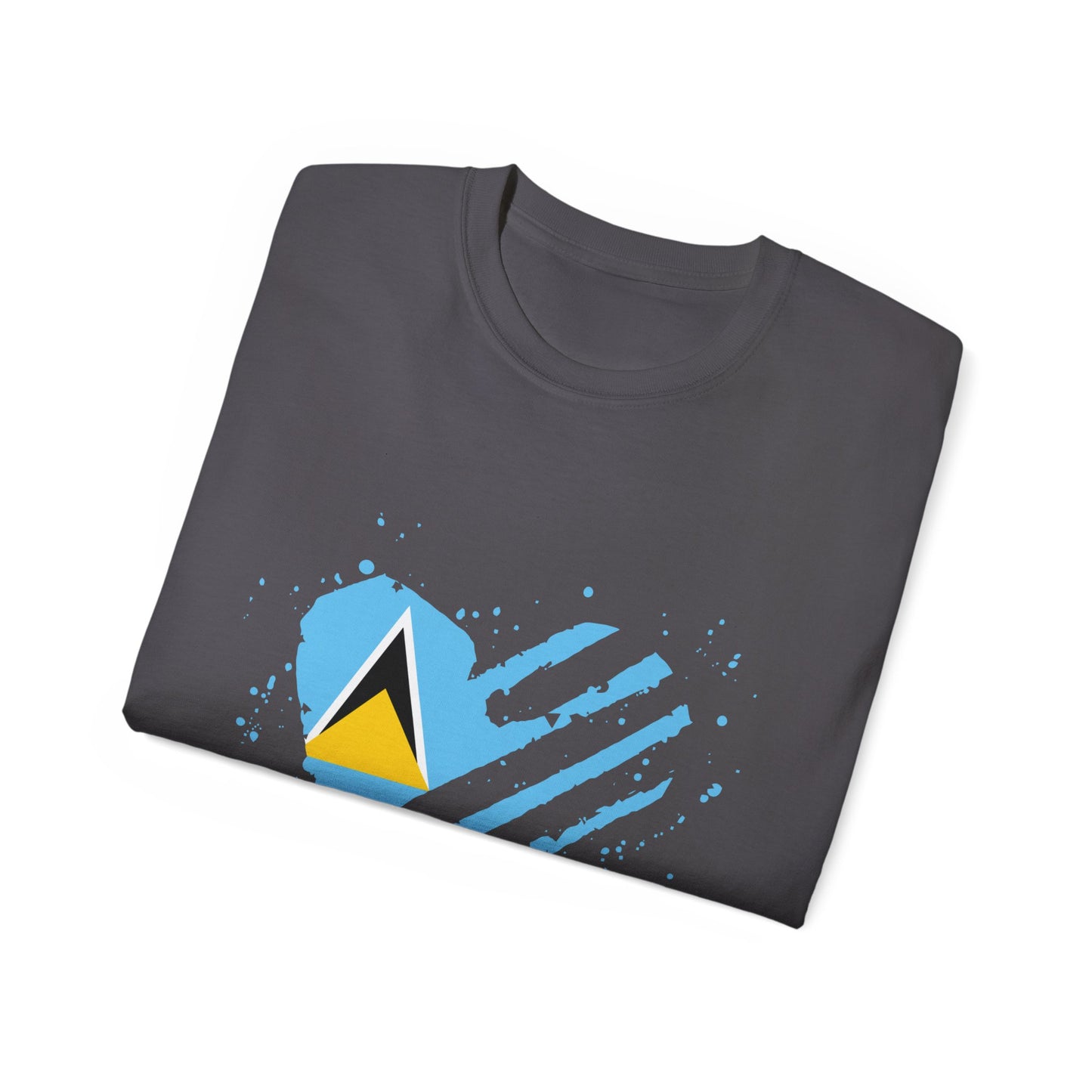 Heart Shape Saint Lucia Flag Cotton T-Shirt