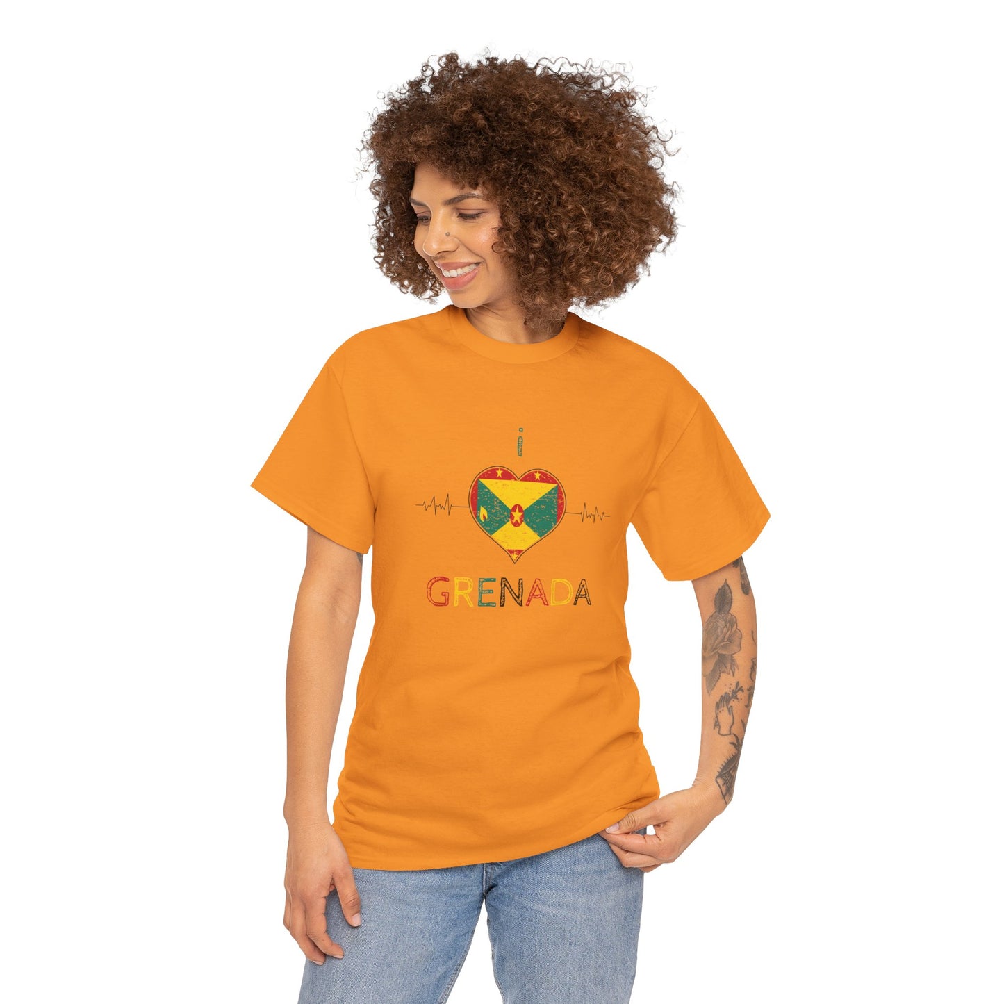 I Love Grenada Heart Shaped Flag  Unisex Heavy Cotton T- shirt