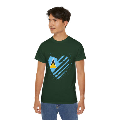 Heart Shape Saint Lucia Flag Cotton T-Shirt