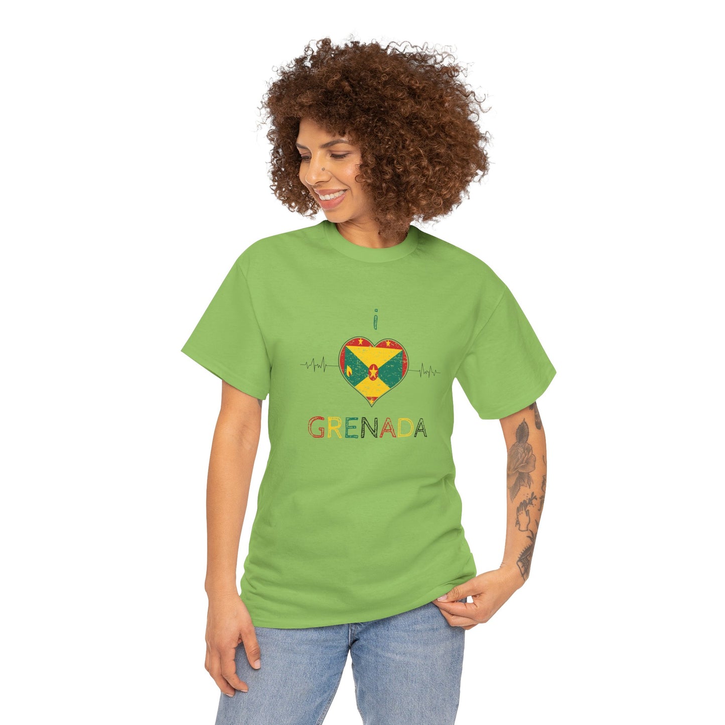 I Love Grenada Heart Shaped Flag  Unisex Heavy Cotton T- shirt
